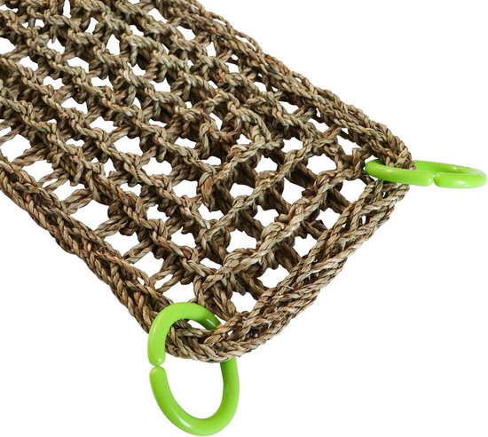Dnoifne Natuurlijk zeegras mat met haken, 100 x 18 cm, geweven hangmat en klimladder, accessoires voor papegaaien, kakadels, hamsters, cavia's, ratten en reptielen
