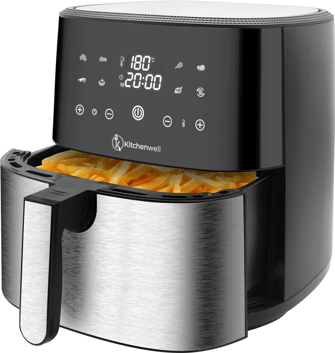 Afbeelding 2 van Kitchenwell AirFryer - Heteluchtfriteuse - 8L Inhoud - 80-200℃ - Timer - 1800W - Zwart