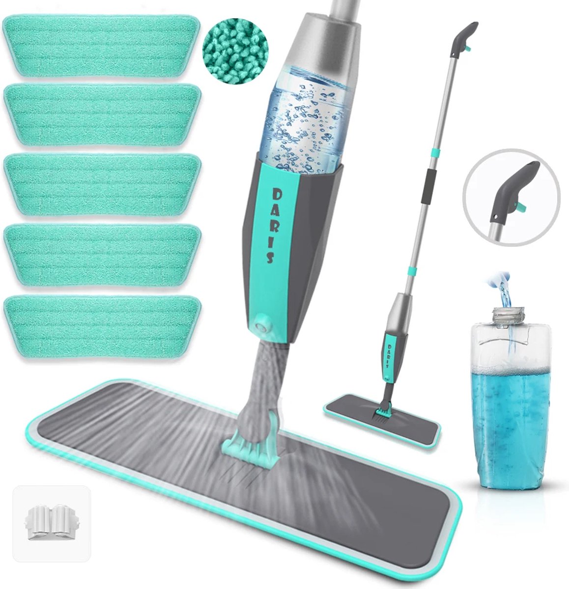360° Draaibare Vloerreiniger met 6 Microvezel Pads – Plat Spray Vloermop en Bezemer voor Thuisgebruik Magische Vloerreinigingsmop Vloer Schoonmaakset