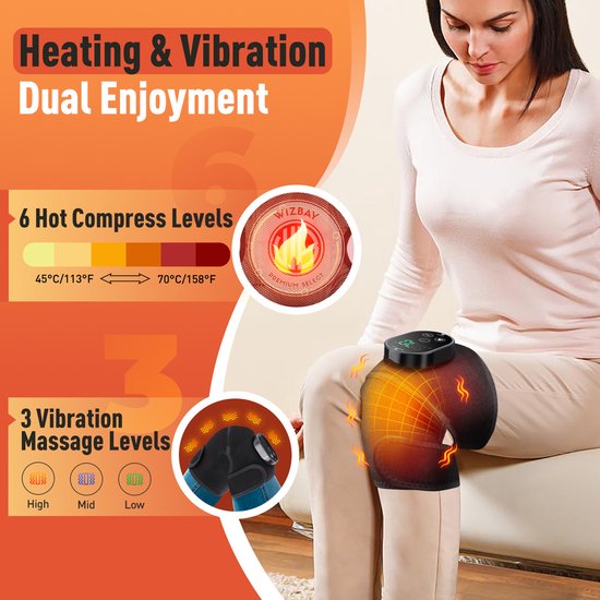 WizBay Premium Select Masseur 3 en 1 pour genoux, épaules et coudes – Massage par vibrations et chaleur – Conception enveloppante soft en 3 dimensions – Design Ordinateur à touches tactiles LED – Zwart