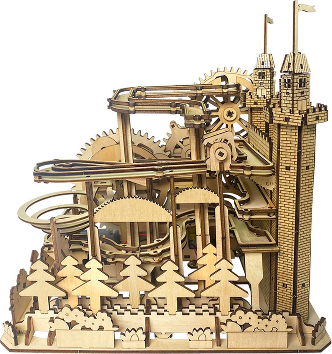 Meedeer Houten Bouwpakket-3D puzzel-houten puzzel-mechanische constructie-Set met houten achtbaan met knikkers voor volwassenen en kinderen-met de hand in elkaar te zetten-mechanisch tandwiel-3D-puzzel-constructieset met 10 stalen knikkers — cadeau in Spellen & Speelgoed - foto 5