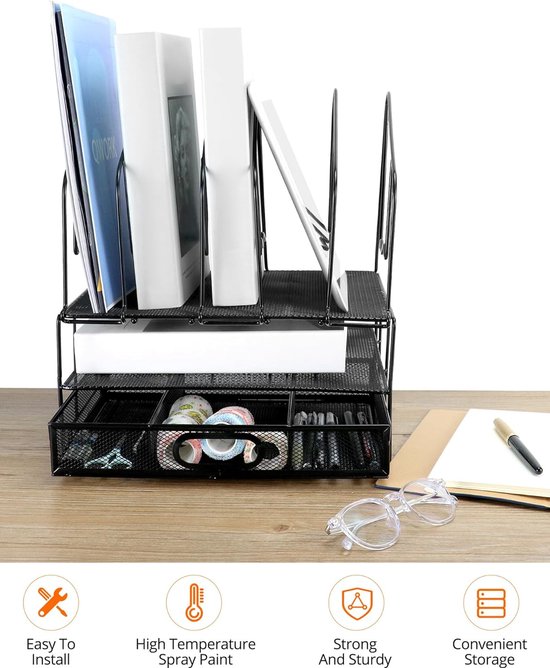 Metal Mesh 3 Lads Desk Organizer for Office Supplies Black