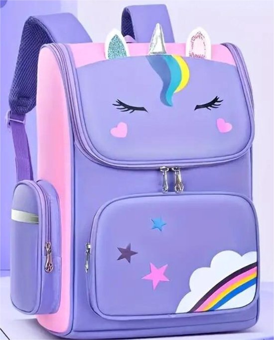 Foto: Kiddy meisjes schooltas paars roze met unicorn print rugtas meisje unicorn backpack eenhoorn paars tas meisjes large groot vanaf groep 3