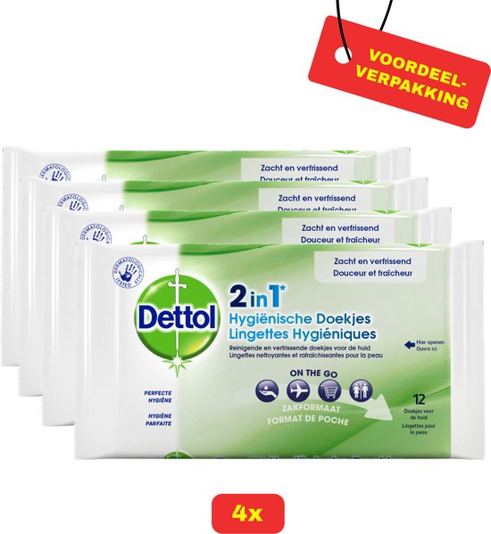 Foto: 4x dettol hygi nische doekjes 2in1 4 x 12 stuks voordeelverpakking