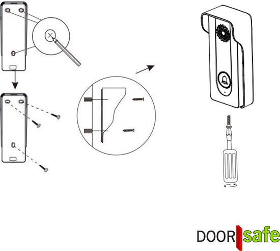 Doorsafe 1900 - Draadloze deurbel intercom / parlofoon met regenkap - werkt op 5V of op meegeleverde batterijen - met draadloze unlock module - zwart — afbeelding 2