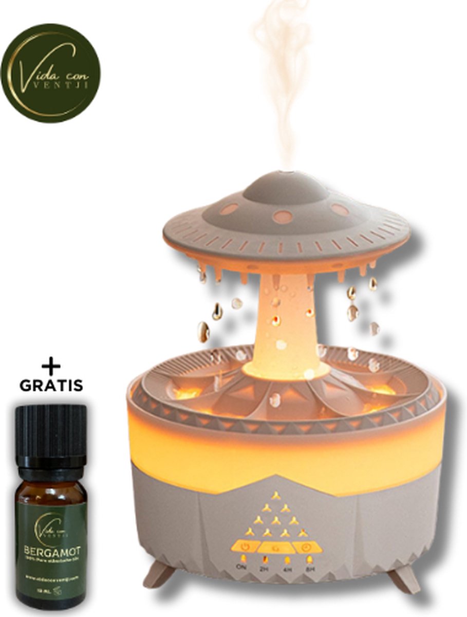 Goedkoopste Vida con Ventji® - Aroma diffuser - Luchtbevochtiger - Aromatherapie - Vernevelaar - Geurverspreider - White Noise - Regengeluiden - Inclusief Etherische olie & Maatbeker