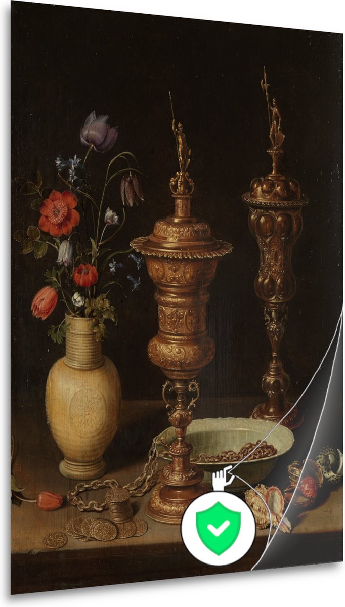 Stilleven met bloemen en vergulde bekers - Clara Peeters wanddecoratie - Bloemen poster -