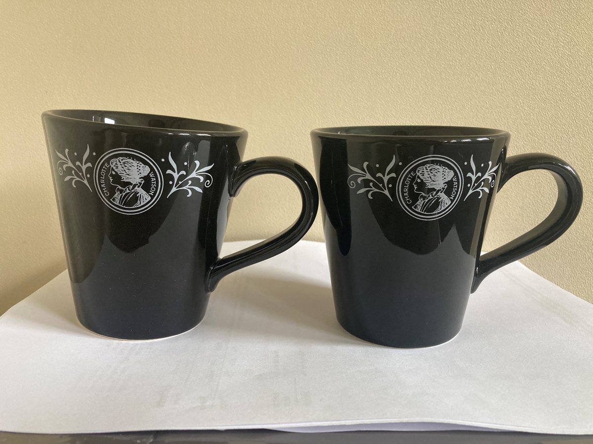 Charlotte Watson's Vintage theemok/koffiemok tankard OP=OP CADEAU tip zwart Set a 2 stuks