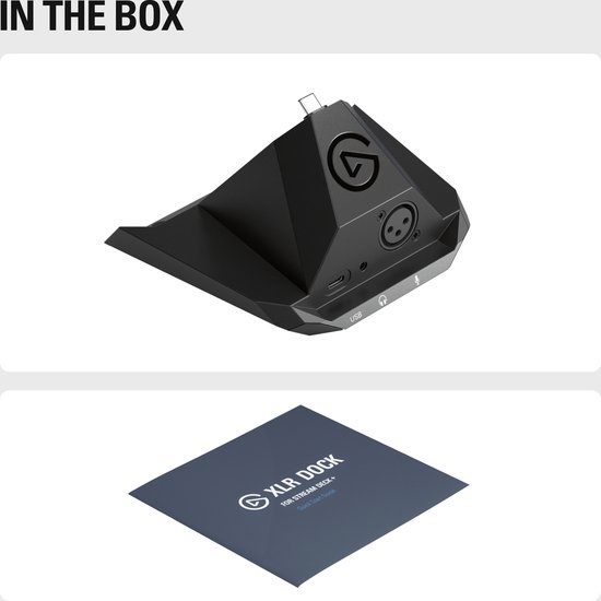 Inhoud van de doos: Elgato XLR Dock en handleiding.
