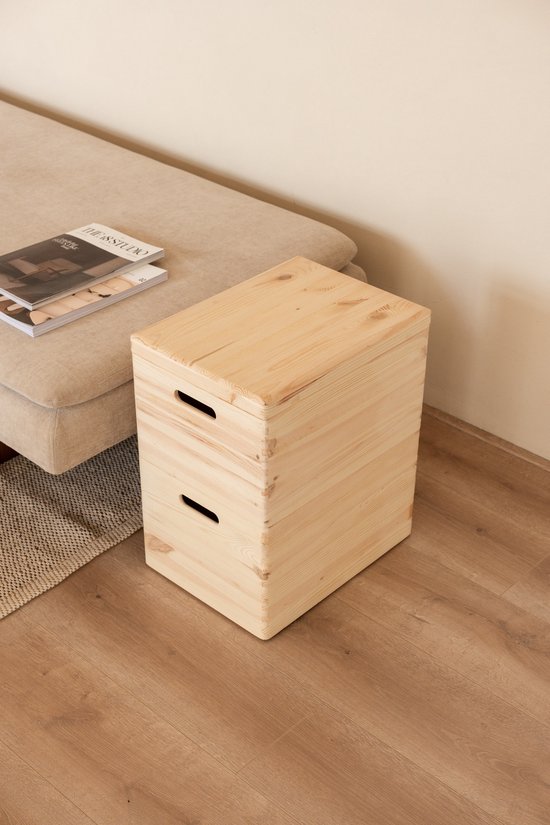 Haudt® Houten stapelkist set 46cm - 1 x KIM Maxi open en 1 x KIM Maxi met klepdeksel - stapelbare opbergoplossing - houten kisten - opbergkist - vurenhout