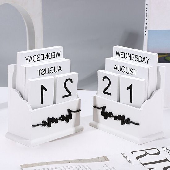 Tafelkalender, eeuwige kalender, houten kalender, dagelijkse kalender, geschikt voor woonkamer, werkkamer, bureau, wit Tafelkalender, eeuwige kalender, houten kalender, dagelijkse kalender, geschikt voor woonkamer, werkkamer, bureau, wit
