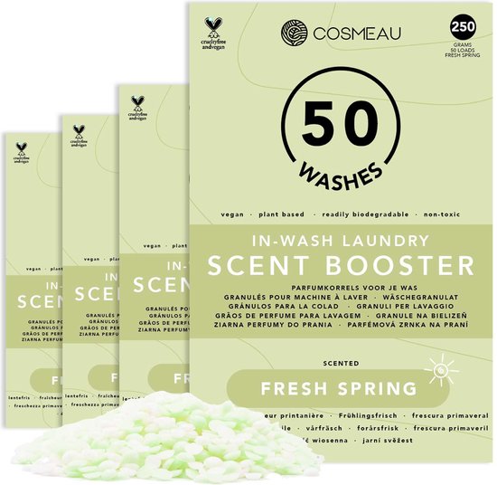Cosmeau Geurparels 200 Wasbeurten Lentefris - Geurparels - Geurbooster Wasparfum - 4x50 Wasbeurten - Fris - 1000g - Geurkralen Scent Booster