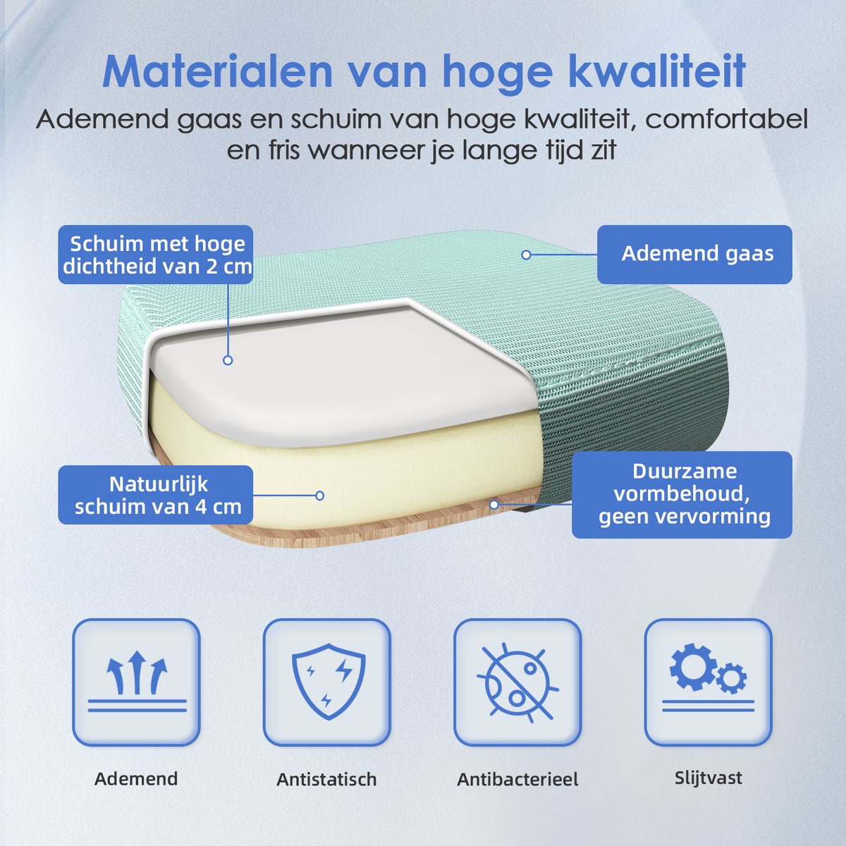 Elekiatech Ergonomische Bureaustoel - Bureaustoel - Opklapbare Armleuningen - Bureaustoelen voor Volwassenen - 150 Kg - Blauwgroen thumbnail 4