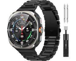 Stravo Stalen schakel bandje - geschikt voor Samsung Galaxy Watch Ultra 47 mm - Metalen RVS horlogebandje voor Samsung Galaxy Watch Ultra / Ultra 2025 - Smartwatch bandje metaal + inkort toolkit - Zwart