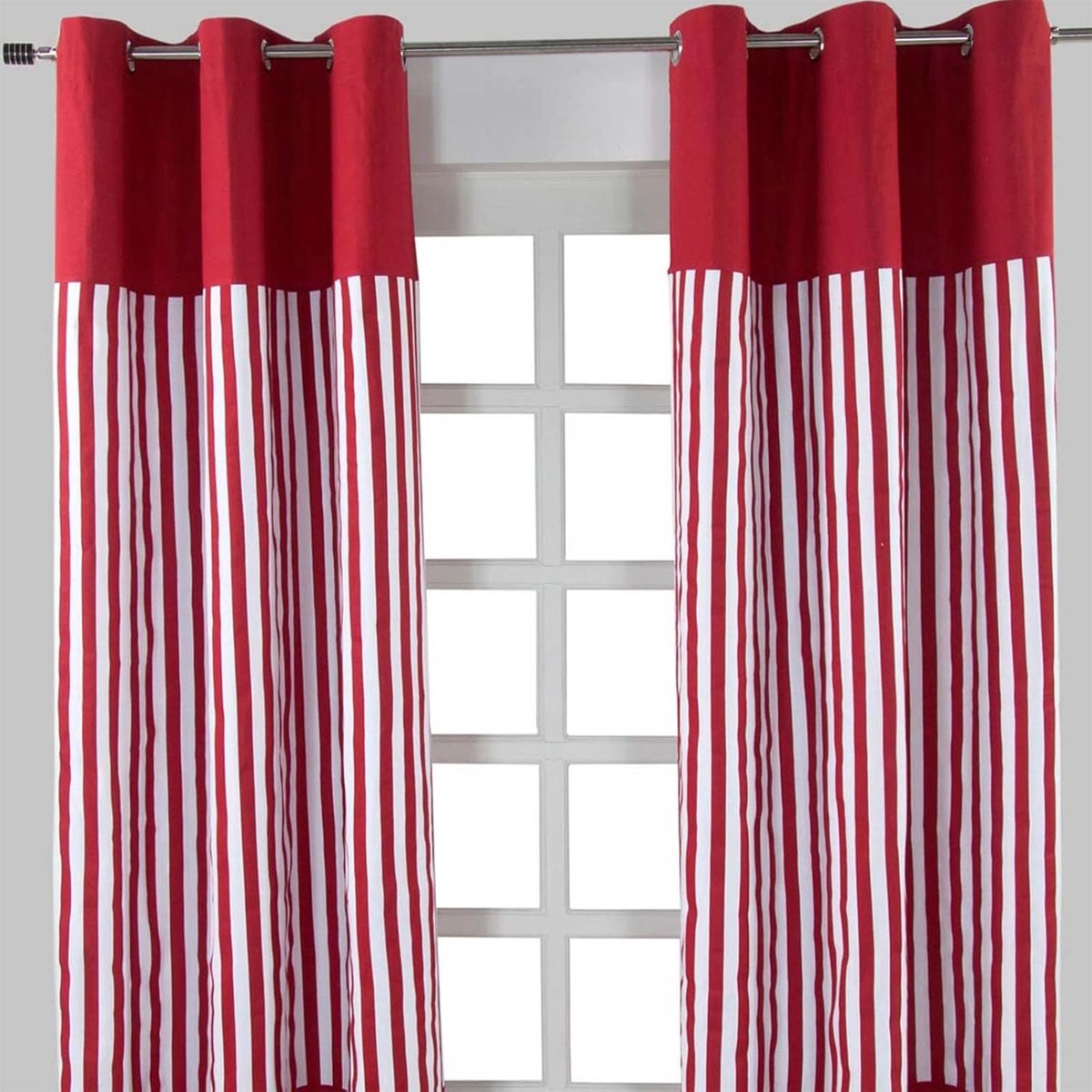 Homescapes Gardinen mit Ösen breite Streifen rot 100% Baumwolle, 137 x 117 cm Rood/Wit