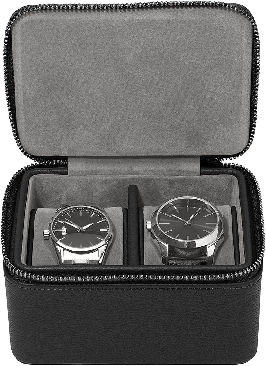 Dubbele Rits Horloge Box - Pebble Black