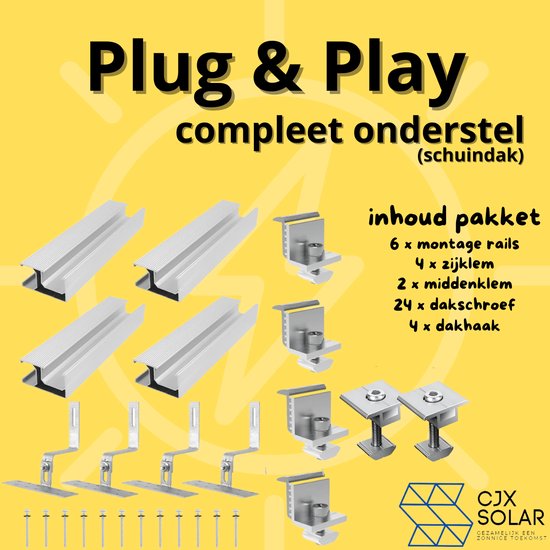 CJX Solar - montage set voor 2 panelen - voor schuindak - pannendak - voor plug & play set