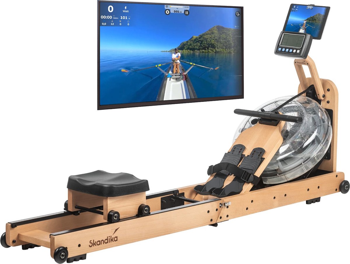 Bol.com Skandika waterroeimachine Nytta - 45° tank, houten roeimachine voor thuis, opklapbaar, Kinomap app compatibel, Europees ... aanbieding