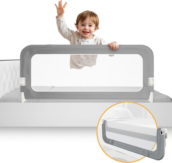 Barrière de lit Twinkler 150 cm - Bord de lit pliable avec protection antichute - Barrière de lit antichute - Barrière de lit - Barrière de lit 66-78 cm de hauteur
