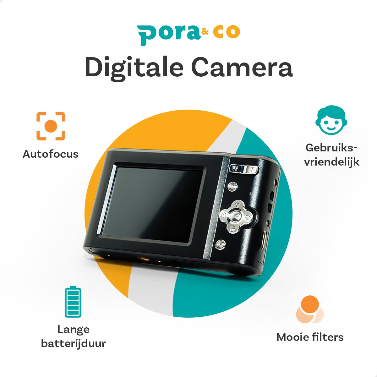 Pora&Co - Digitale Camera - Fototoestel - Digitale Fotocamera - Compact Camera - Vlog Camera - Voor Kinderen - Inclusief 32GB thumbnail 3