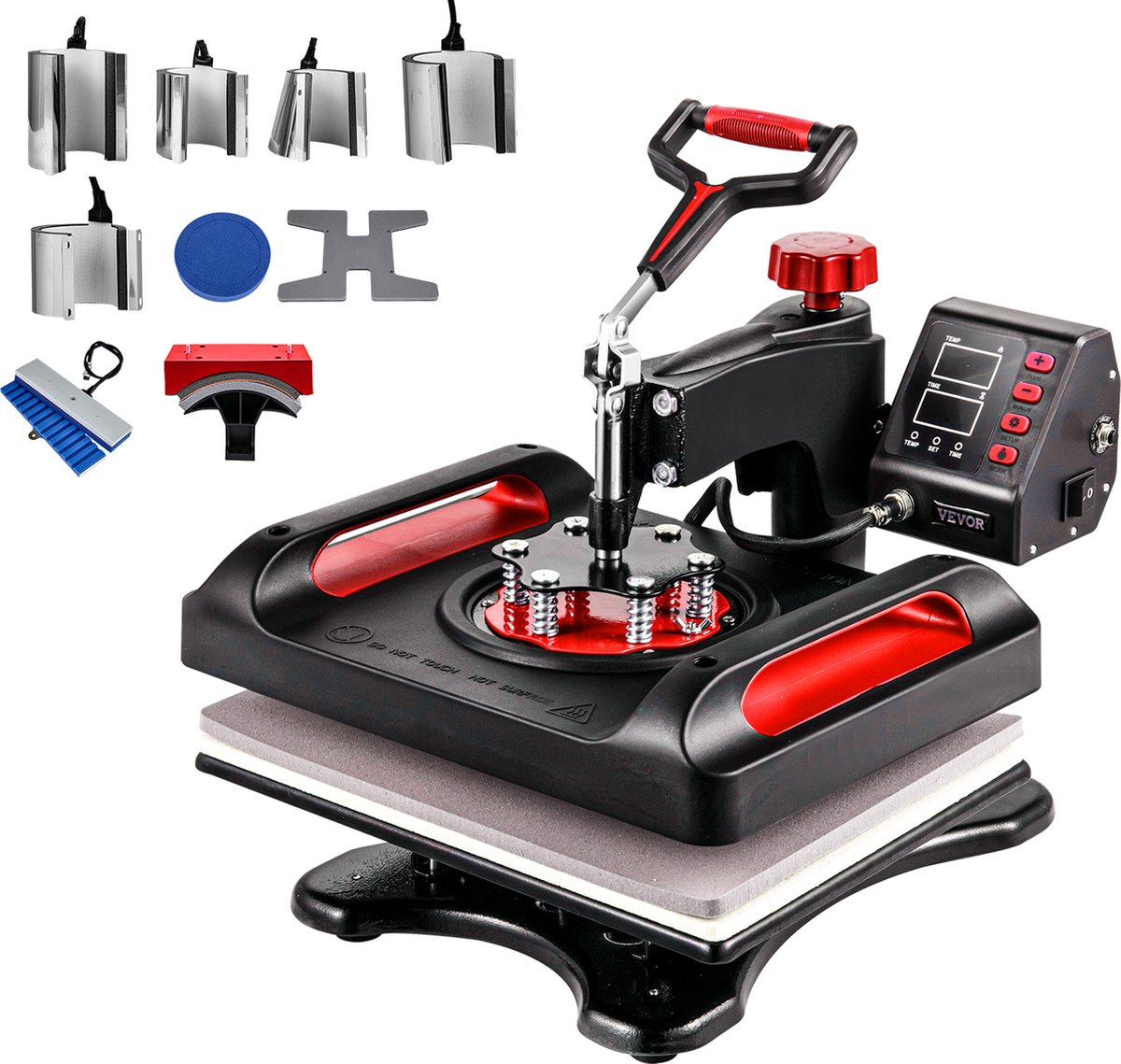Vevor Warmte Persmachine Transferpers 11 In 1 Hittepers Met 38 x 30 cm Hitteplaat LCD-display Geschikt Voor Het Aanbrengen Van Letters Cijfers En Patronen Op Petten T-Shirts Kopjes Borden Zwart
