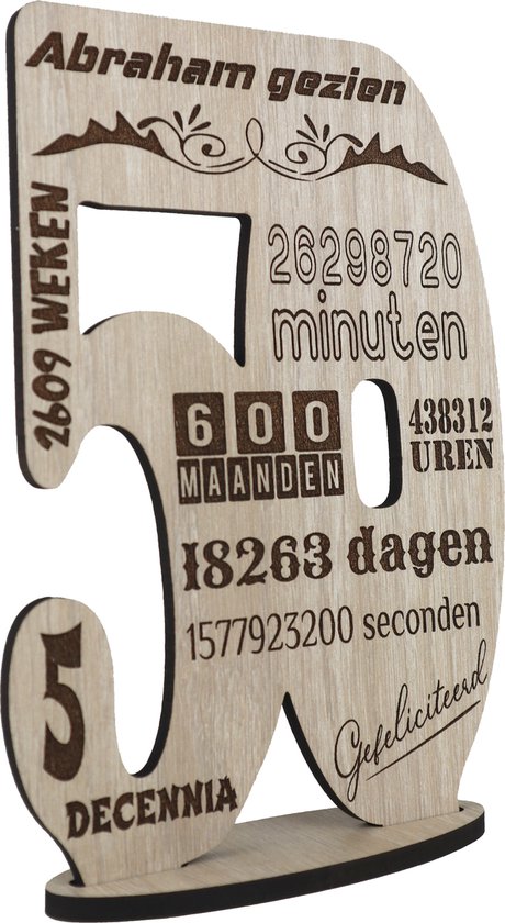 Houten Wenskaart Abraham Gezien | Grappig 50 Jaar Cadeau voor Mannen | Houten Decoratie met Gravure | 50ste verjaardag man
