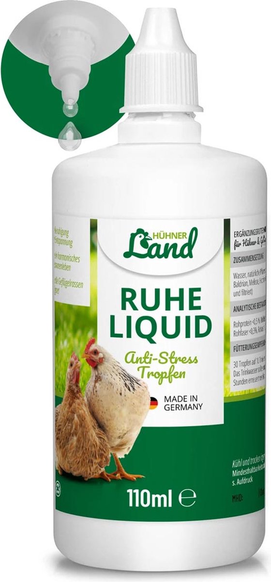HÜHNER Land - Anti-Stress Druppels voor kippen en gevogelte (110ml) - Natuurlijke rustgever bij kippen en gevogelte - Bevordert het algehele welzijn