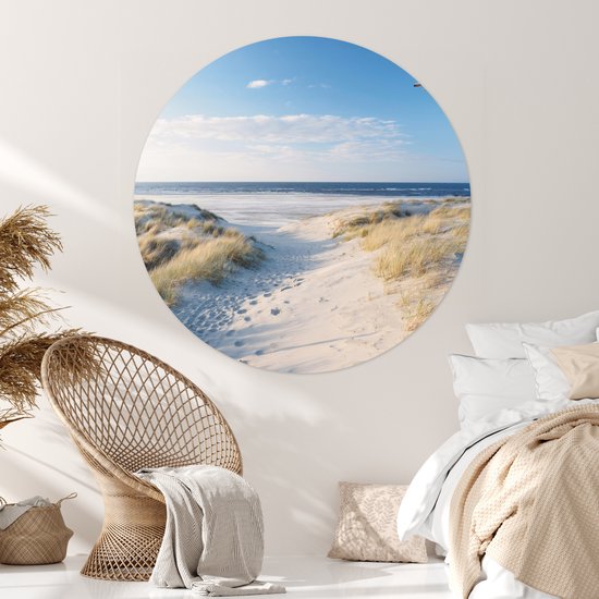 Papier peint cercle - Papier peint autocollant - Mouette - Mer - Dunes - Décoration murale - 140x140 cm - Papier peint rond - Papier peint autocollant - Papier peint cercle - Tableau rond