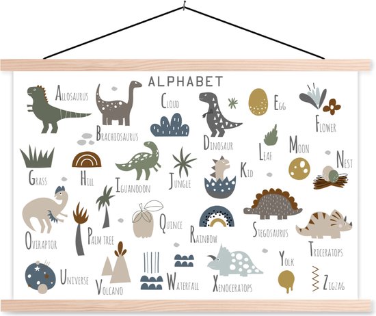 Affiche scolaire - Chambre d'enfant - Lettres - Dinosaurus - 150x100 cm - Lattes vierges
