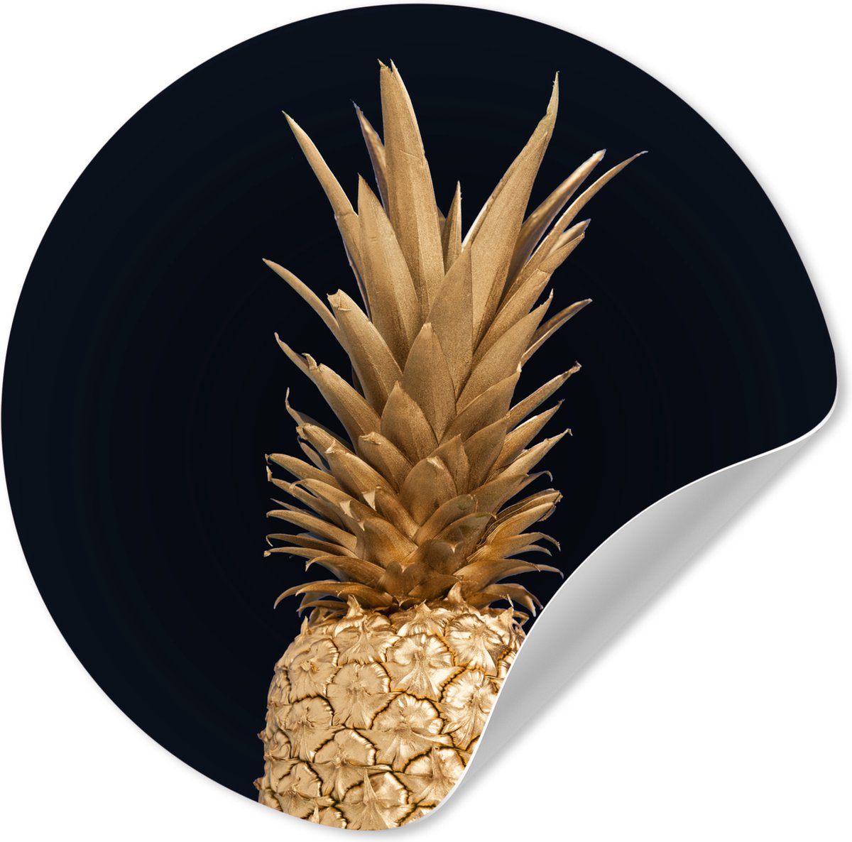 WallCircle® - Behangcirkel 50x50 cm - Muurstickers Ananas - Goud - Verf - Zwart - Fruit - 