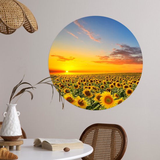 Papier peint cercle - Tournesol - Fleurs - Champ - Jaune - Papier peint autocollant - 50x50 cm - Papier peint cercle fleurs - Papier peint autocollant - Papier peint cercle - Papier peint rond - Papier peint cercle autocollant