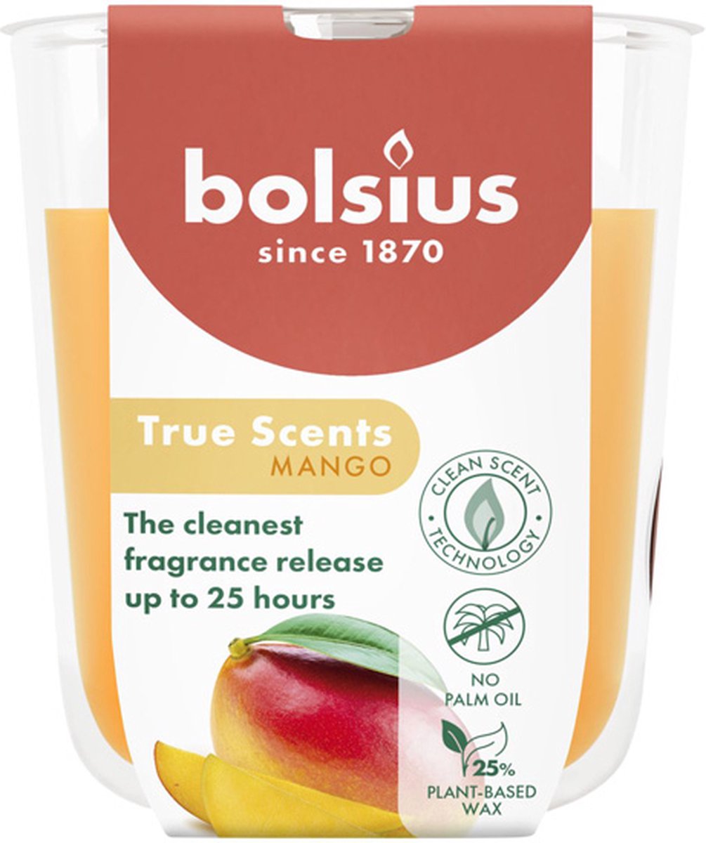 Bolsius 6 stuks Bolsius geurglas mango geurkaarsen 80/73 (25 uur) True Scents oranje