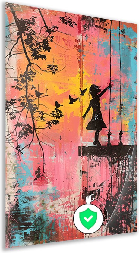 Banksy kleurrijk poster - Meisje muurdecoratie - Poster Persoon - Muurdecoratie modern - Posters slaapkamer - Muur kunst poster 50x75 cm