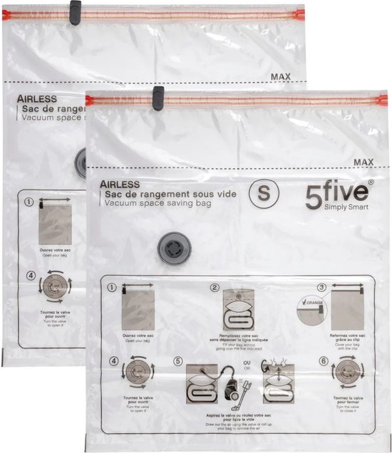 5Five Sacs sous vide pour vêtements/textiles - Sacs de rangement sous vide - 2x pièces - transparent - 50 x 60 cm - Également pour oreillers et couvertures