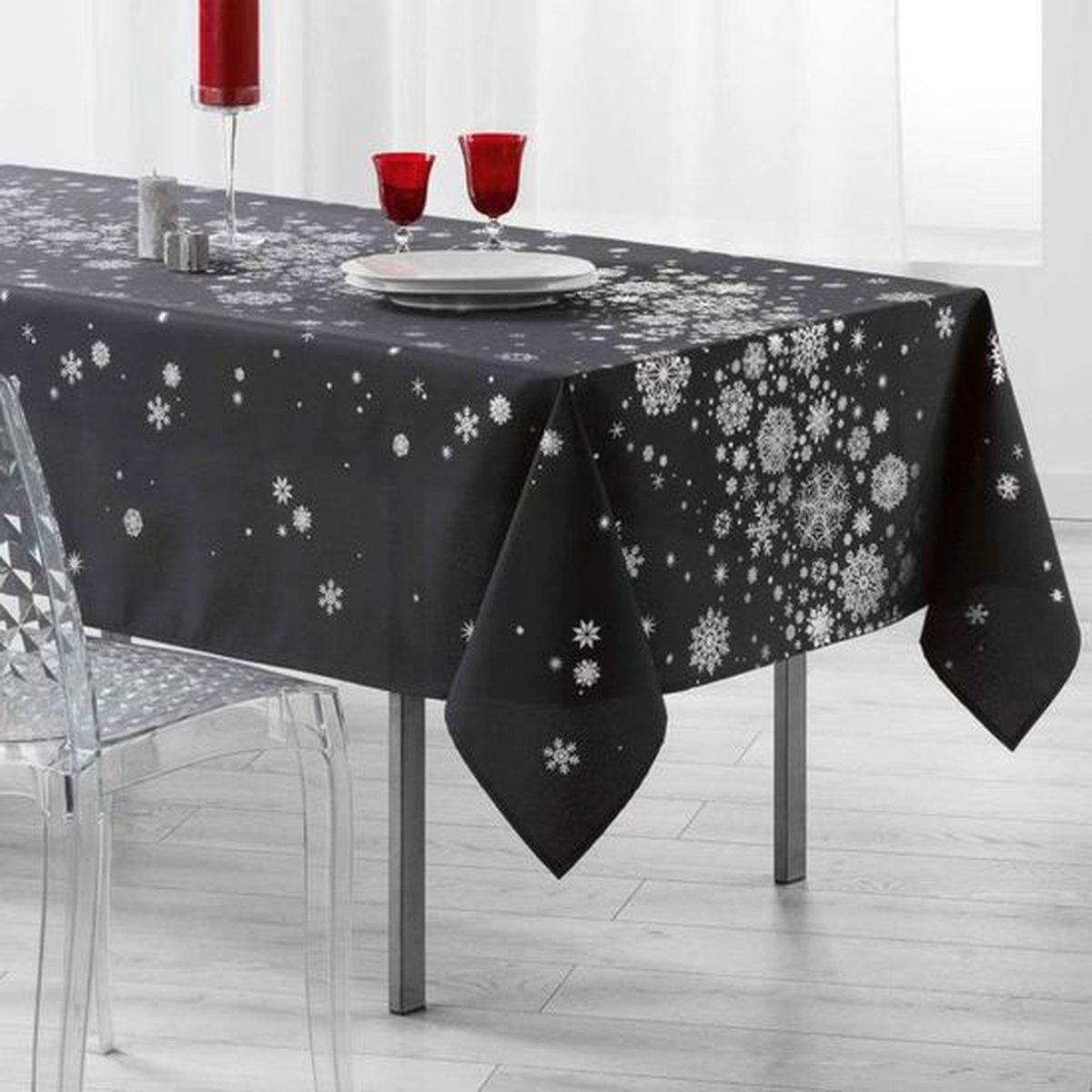 Tafelkleed kerst ster antraciet 400x150