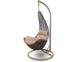 Rijoka Hangstoel Layba Twisted Schommelstoel – Bruin Rattan - Sand Kussen - Bruin Frame