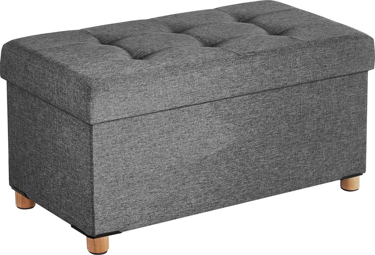 SONGMICS zitkist poef voetenbank met opbergruimte en deksel met houten poten, 76 x 38 x 40 cm donkergrijs LSF16GYZ