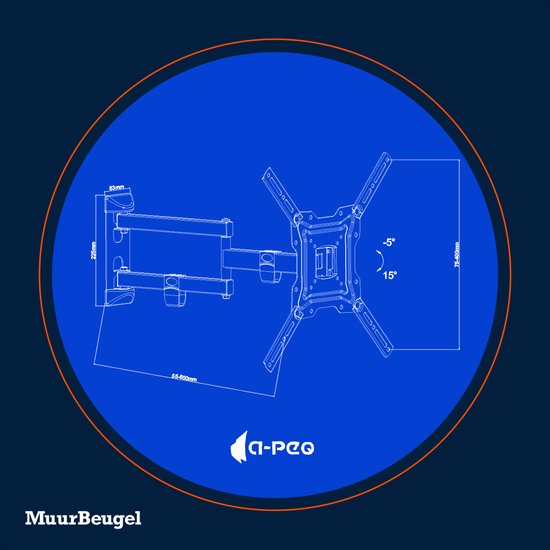 Draaibaar + kantelbare TV Beugel | 17 - 55 inch | Armlengte 60 cm