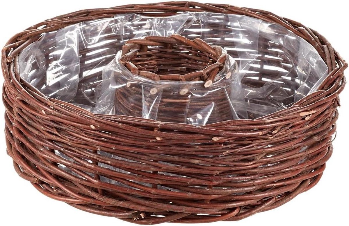 Rieten-mand-folie-beplanting-hoogte-12cm-Ø-40cm-wilgengaas-bruin rieten mand