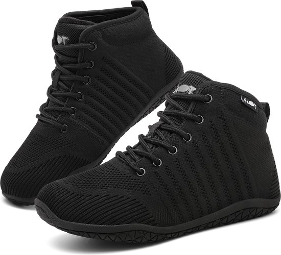 Geweo Hoge Sneakers - Winter Schoenen - Barefoot Schoenen - Sportschoenen Heren Dames - Fleece-voering - Platte Zool - Zwart - Maat 44