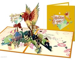 Popcards.nl pop-up kaart – Papegaai Think of You Ik Denk aan je Beterschap Troost Verjaardag pop-up kaart 3D wenskaart