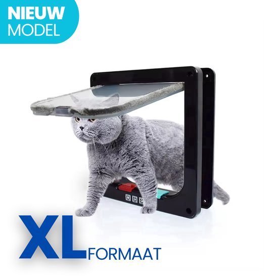 Premium Kattenluik XL - Vier Vergrendelingstanden - Kleine hondendeur - Large - Kattendeur - Anti Tocht - Zwart