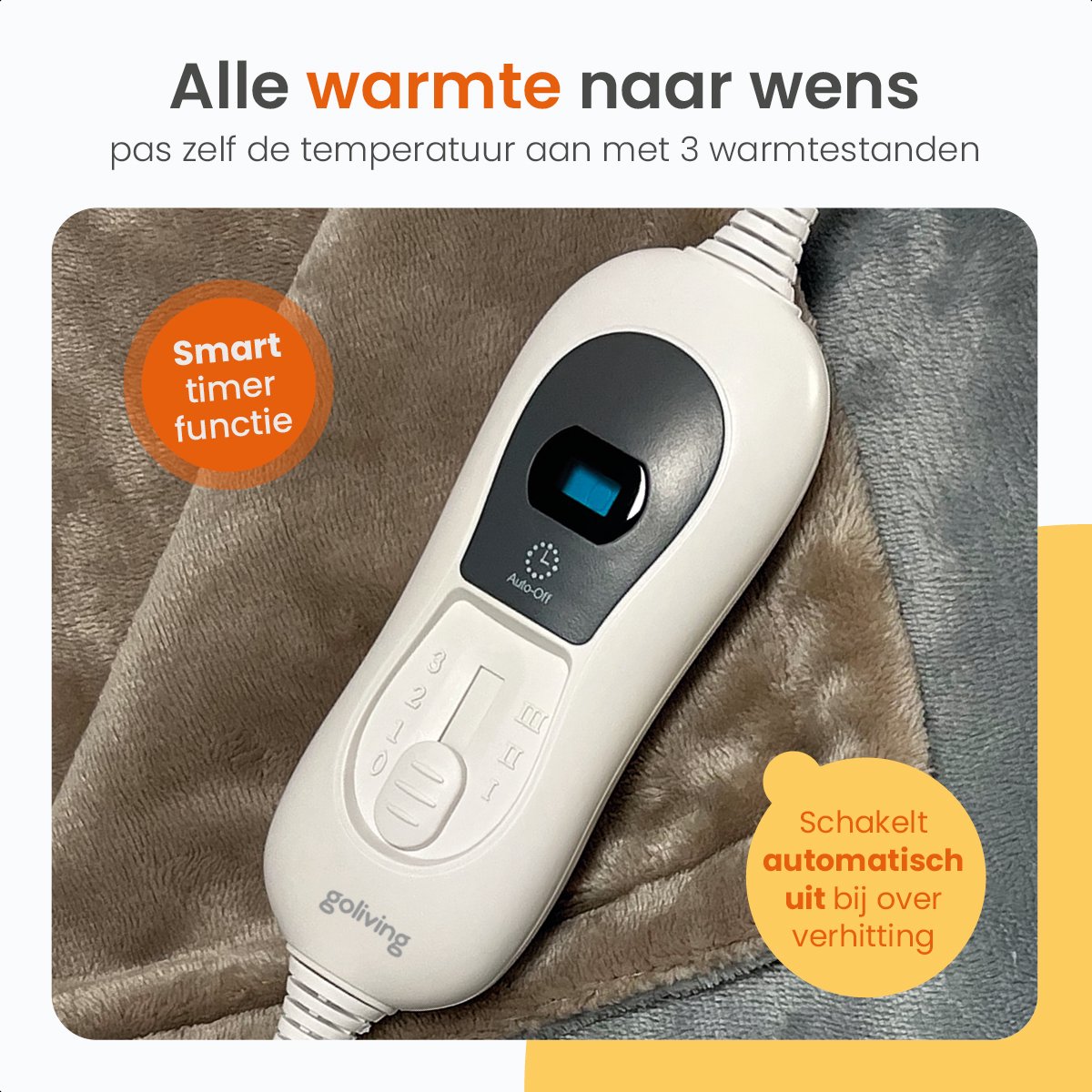 Afbeelding 3 van Goliving Elektrische Fleece Plaid - Warmtedeken - Verwarmende Fleecedeken - Elektrische Deken - 3 Warmtestanden - Machinewasbaar - 120 Watt - 2.5 Meter Snoer - Sherpa Flanel - 160 x 120 cm - Lichtgrijs