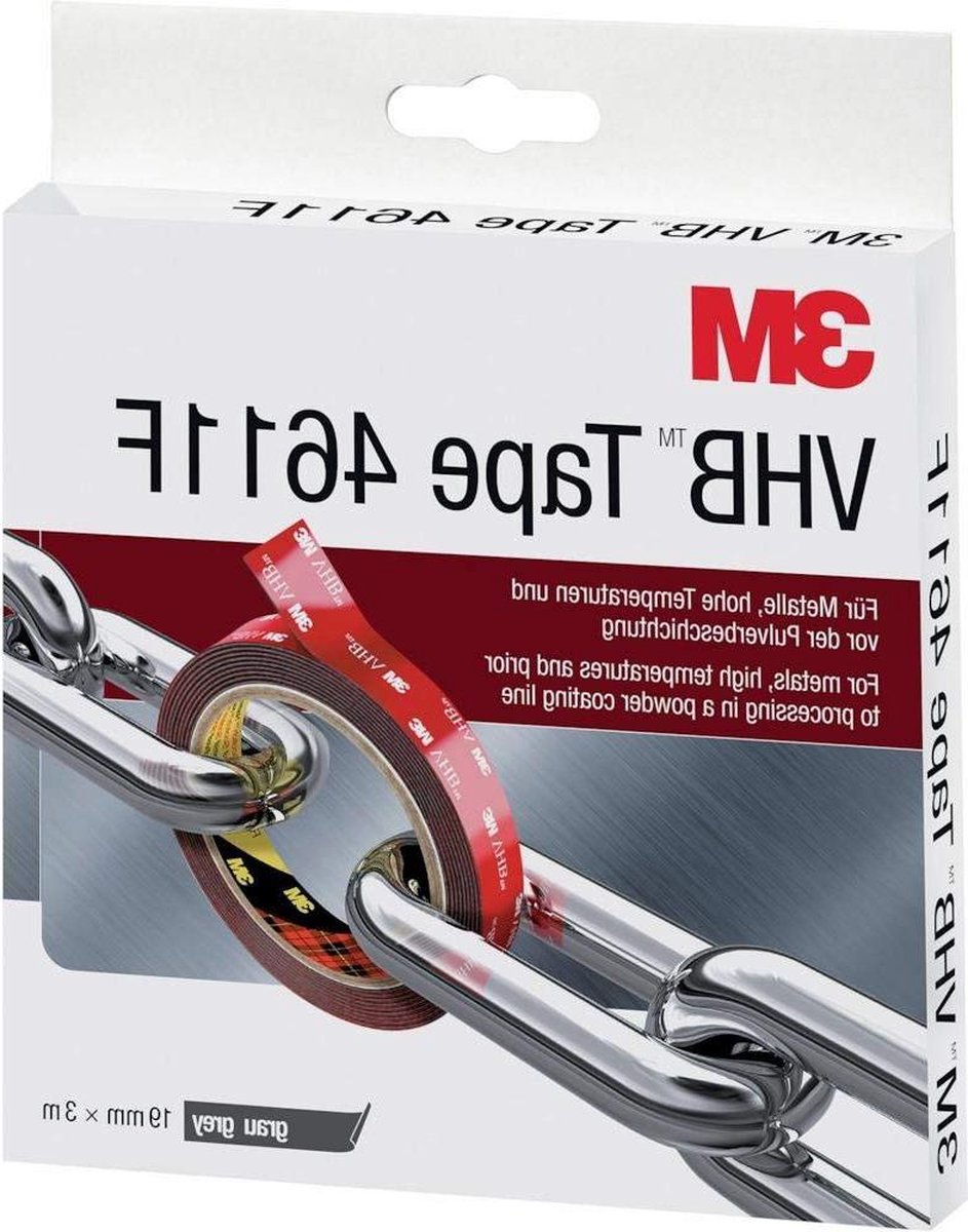 Montage tape dubbelzijdig hoge temperatuurbestendigheid - verbinding aluminium roestvrij staal - 19 mm x 3 m grijs - dikte 11 mm (1 stuk)