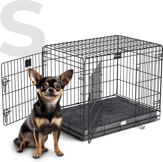 JC Pets Hondenbench + Orthopedisch Hondenkussen - Maat S (58 x 44 x 50 cm) - Opvouwbare Hondenbench voor Auto en Thuis - Inclusief Wasbaar Benchkussen op Maat - Hondenbed