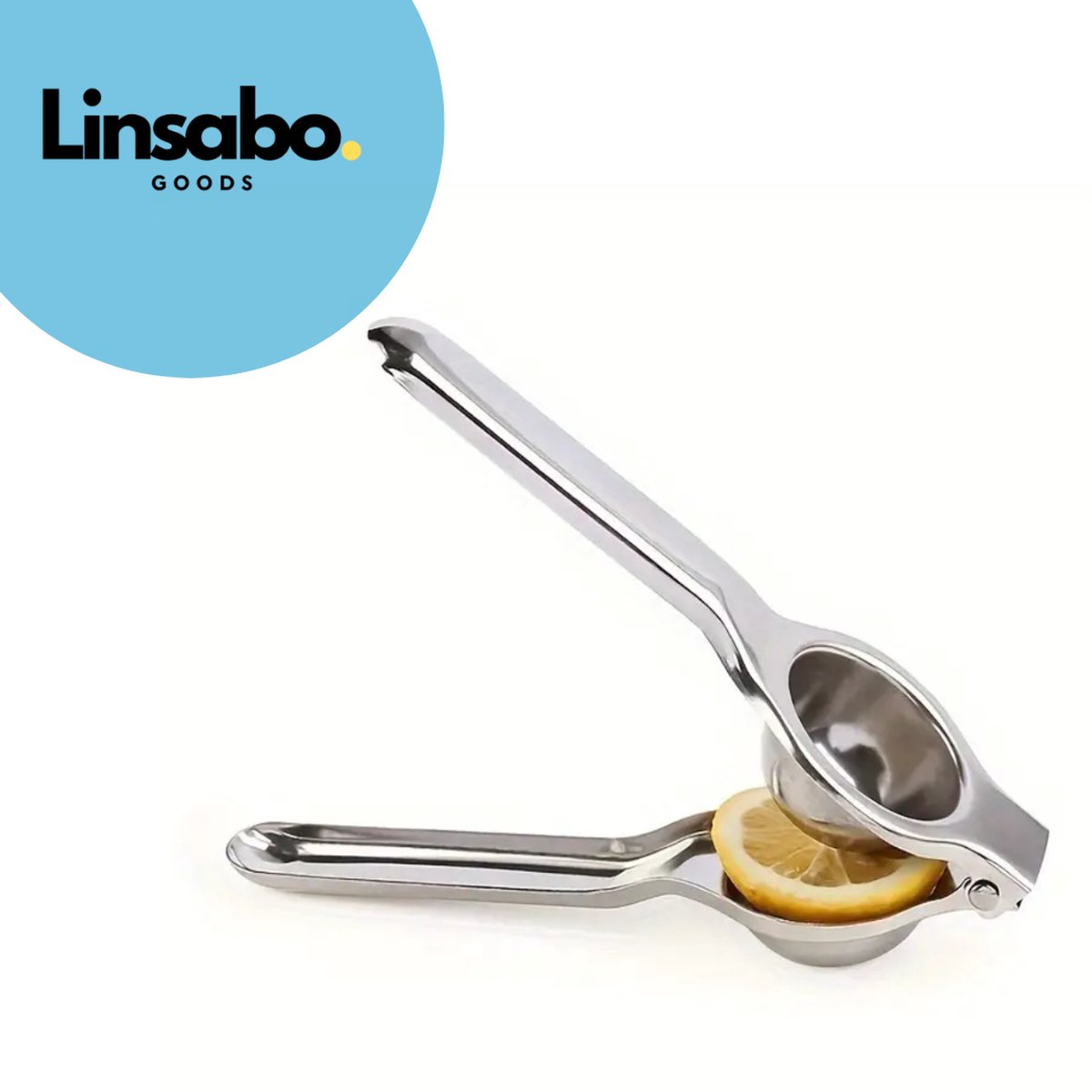 Linsabo Goods Roestvrijstalen Citruspers 20.3x6.5cm – De Beste Keuze voor Vers Sap Gemakkelijk te Knijpen Citroenpers Lemon squeezer Citrusknijper Fruitpers Sinaasappelpers Zilver