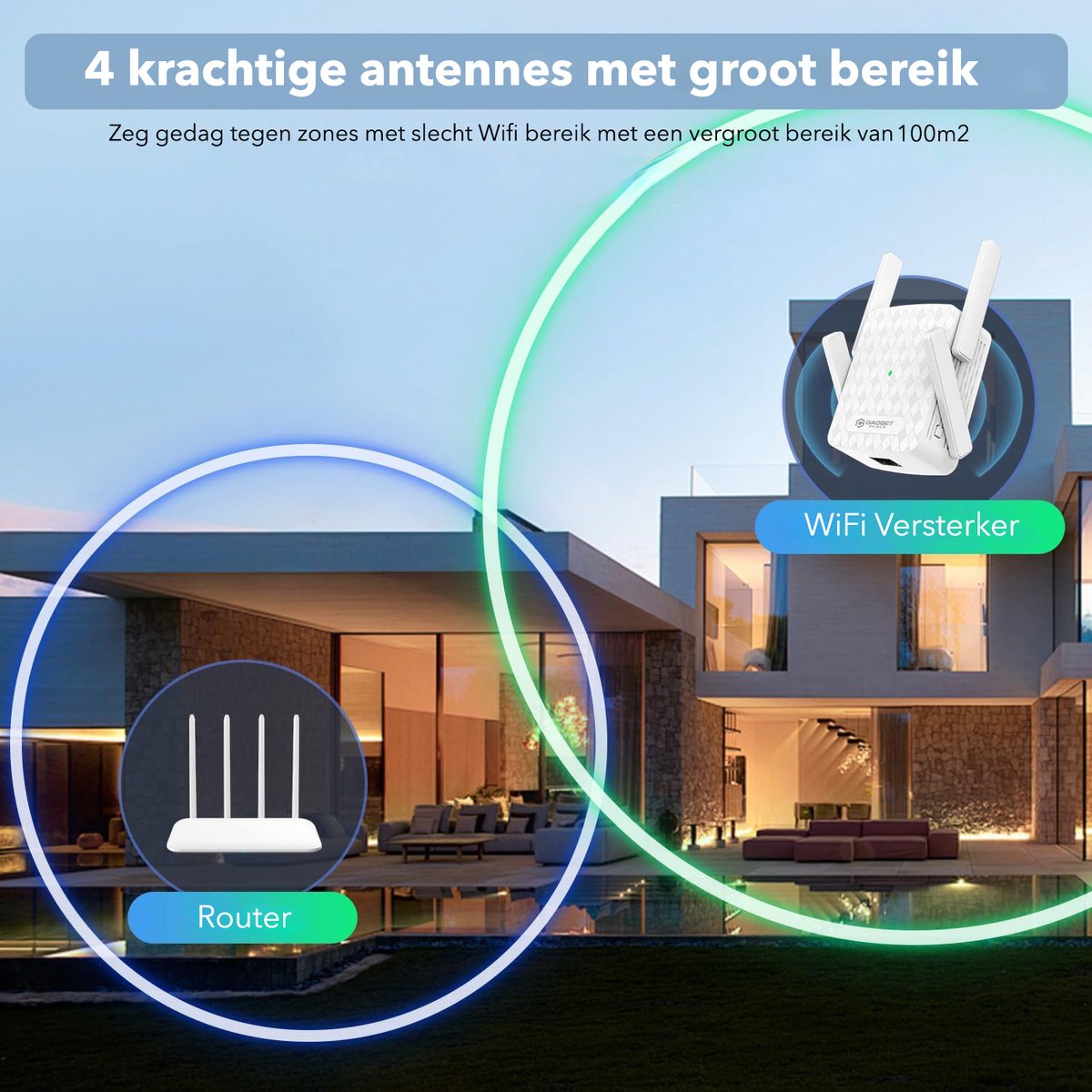 Afbeelding 2 van Gadgetplace WiFi Versterker Stopcontact - 1200Mbps - WPS Knop - 5Ghz + 2.4Ghz Dual Band - WiFi Booster - Wifi Repeater