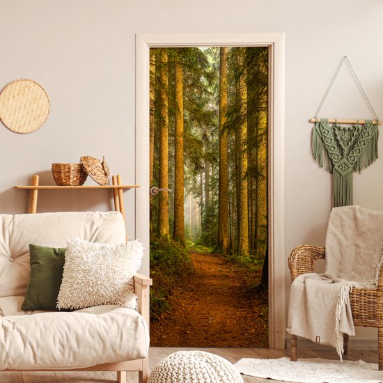 Sticker pour porte Forêt - Nature - Arbres - Paysage - Feuilles - 85x205 cm - Affiche de porte