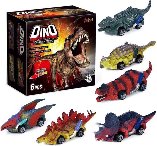 Kiddel Pull Back Dinosaurus Car Set – Coffret de voitures de course avec 6 modèles de Dino différents
