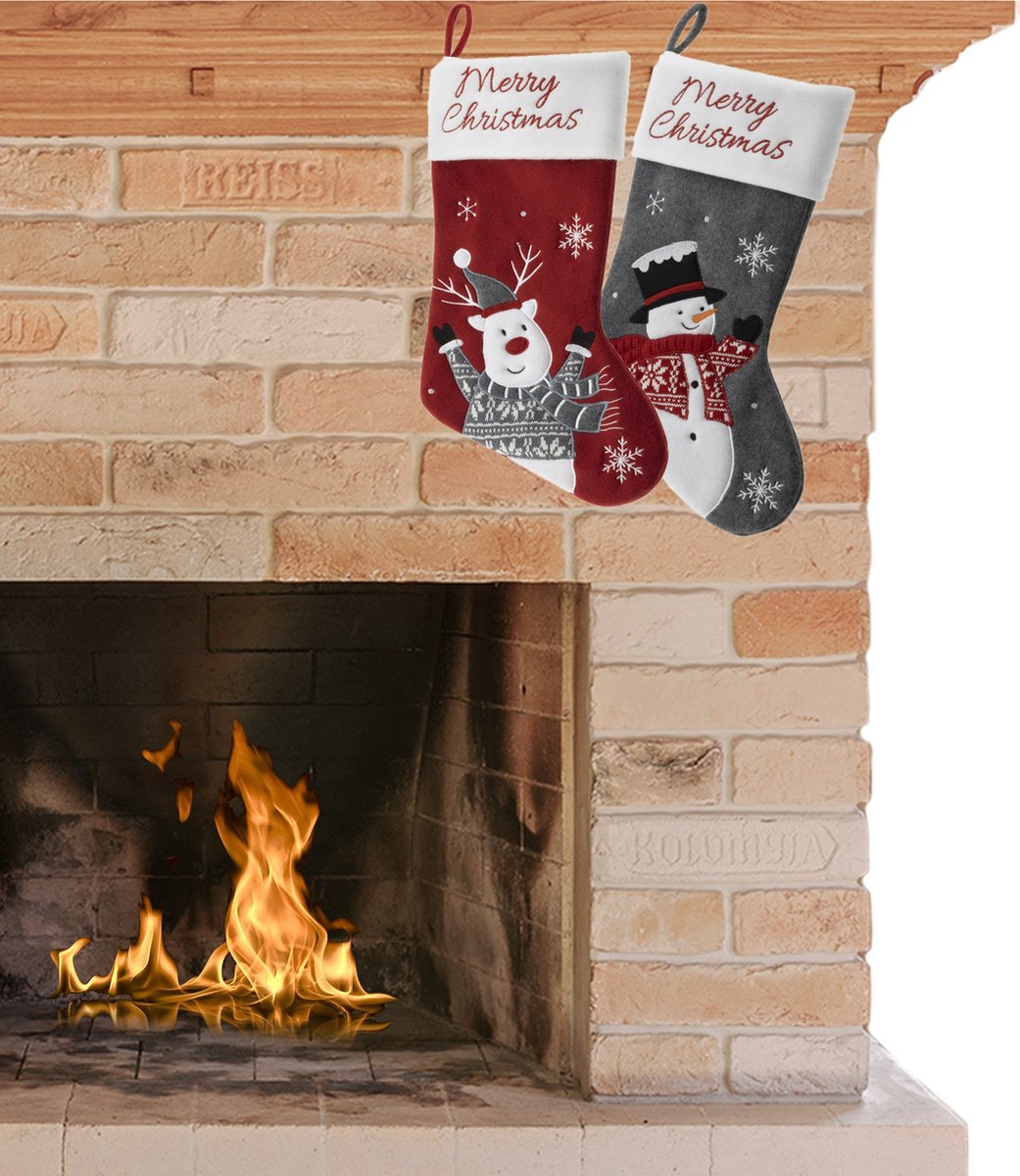 HI Decoratie kerstsokken - setje van 2x st - H45 cm - velvet polyester - Merry Christmas